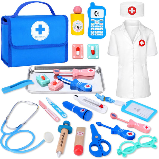 BGdoyz Doctor Kit for Toddlers 3-5, Doctor Kit for Kids with Medical Storage Bag & Real Stethoscope, Doctor Costume for Pretend Play, Birthday Gift for Girls Boys