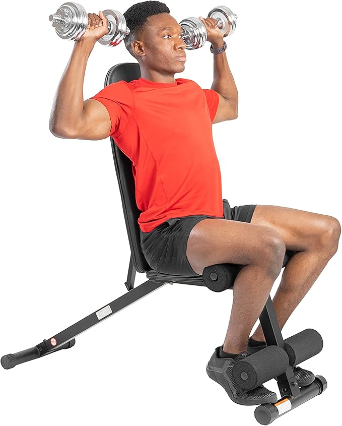 Sunny Health & Fitness Compact Premium Incline Bench Press Bar Rack Set & Optional Leg Extension Developer, Preacher Curl for Solid Strength Training Home Gym