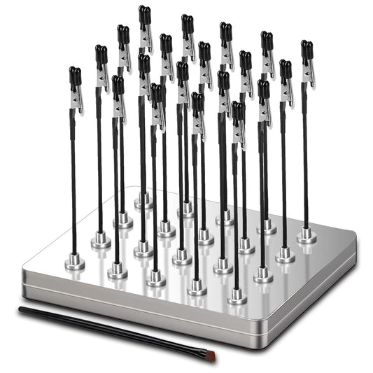 Magnetic Helping Hands for Soldering with 20 Flexible Magnetic Clips - All-in-One Steel Box Station with Brush, Ideal as a Model Painting Stand, Soldering, PCB, and Crafts (Silver)