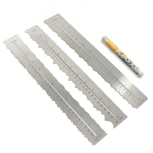 UPTTHOW 3PCS Stainless Steel Metal Paper Tearing Ruler Craft Ruler for Cutting Paper to Wavy Line Jagged and Irregular Edges 12'' Measuring Tool for Engineering School Office Architect and Drawing