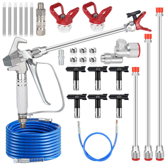 23 Pcs 3600PSI Paint Sprayer Gun Kits,with 50Ft High Pressure Hose,Extension Pole & Spray Tips & Filters &Nozzle Seat etc,Compatible With Graco 390 395 490 495 595 695 795 1095 Airless Sprayer