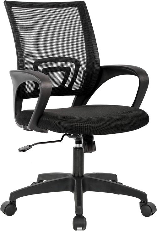 BestOffice Ergonomic Office Chair - Mid-Back Swivel Design with Breathable Backrest & Lumbar Support - Adjustable Height & Rolling Wheels - Black for Adults & Women