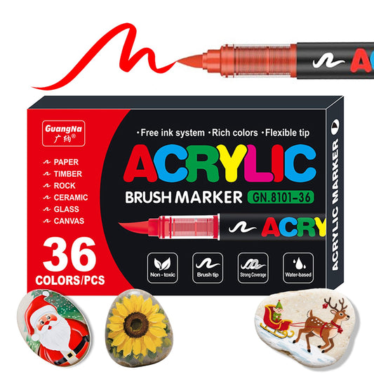 KsopiaVobs 36 Color Acrylic Paint Pens, Soft Brush Tip Acrylic Paint Markers,Quick-Drying Waterproof Acrylic Markers for Canvas, Rock Painting, Wood, Stone, Glass, Ceramic, Fabric Painting, DIY Crafts