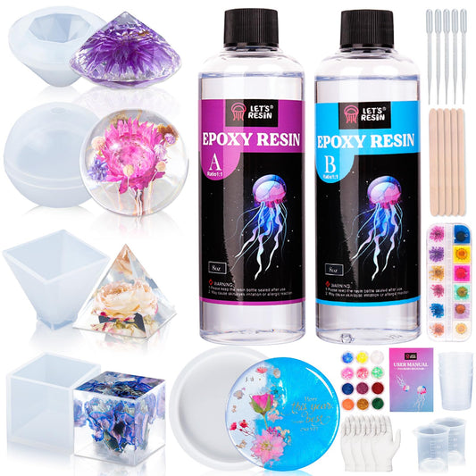LET'S RESIN Epoxy Resin Kits and Molds Complete Set, 16oz Resin Art Kit with Silicone Molds, Pigment, Dried Flowers, Crafts for Adults, Beginners, Art Supplies for DIY Lovers, DIY Gift for Women