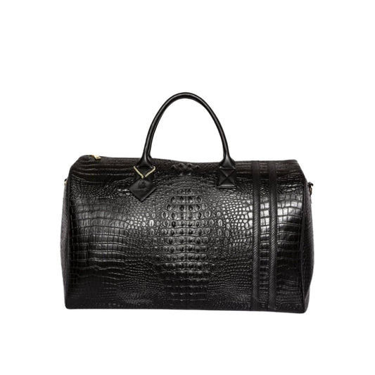 Tote&Carry Apollo 2 Duffle Bag for Travel Women & Men, TSA Approved Carry On Duffel Bag, Premium Vegan, Durable Weekender Luggage for All-Purpose Use (XL - Crocodile Skin, Black)