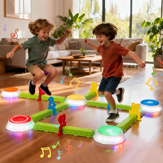 Light Up Stepping Stones for Kids, 15 piece Balance Beams Toddler Stepping Stones Obstacle Course Sensory Toys with Game Spinner and Card for Indoor Outdoor Toys Gifts for 3 4 5 6 7 8 9 Years Old Kids