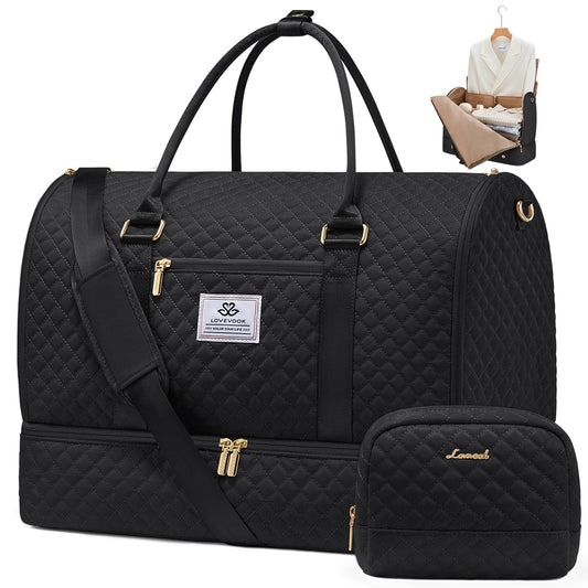 LOVEVOOK Convertible Garment Bag for Travel with Shoe Compartment, Carry On Garment Duffel Bag with Toiletry Bag, 2 in 1 Hanging Suitcase Suit Bag, Weekender Bag for Women Travel, Wedding, Black