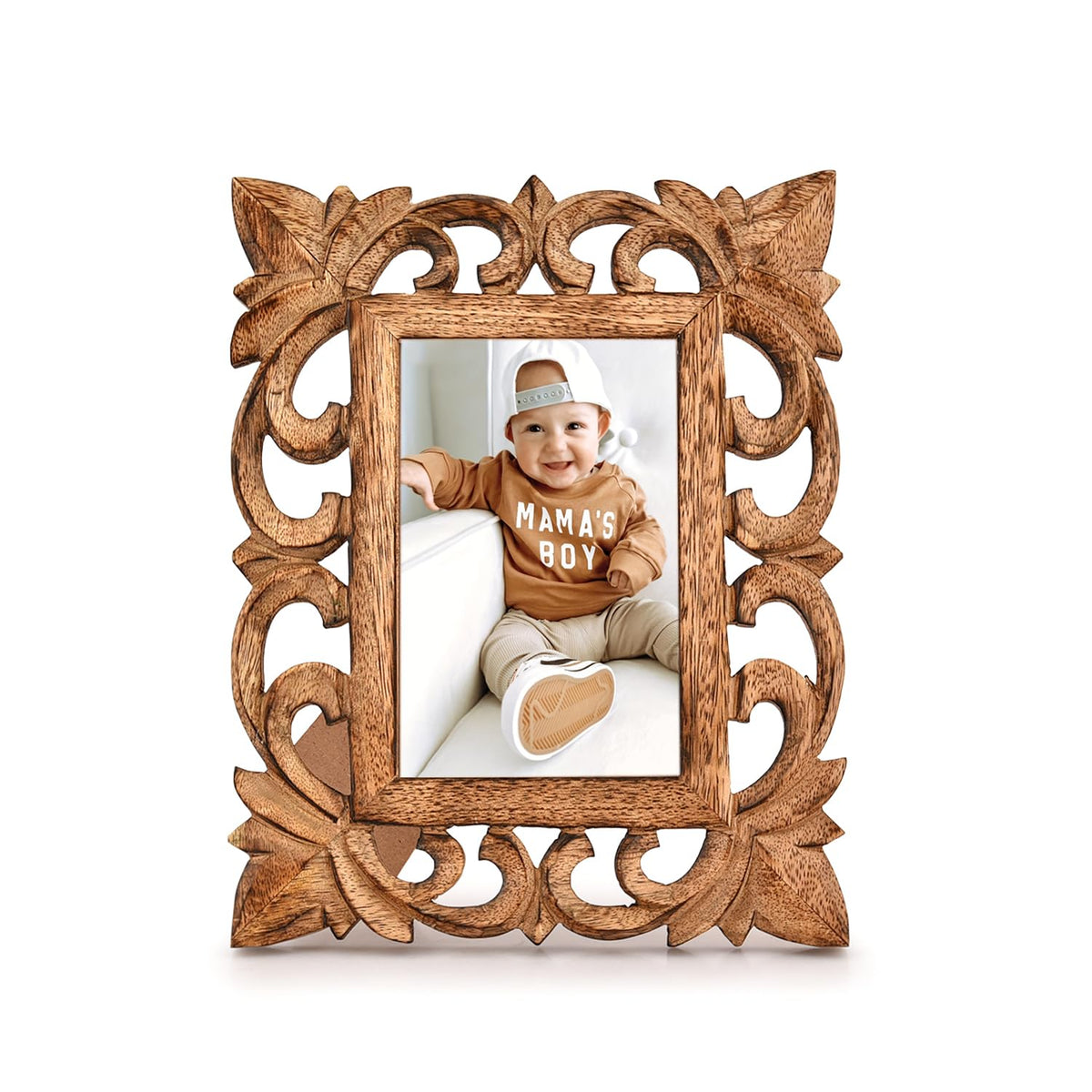 Kimona Tabletop Frames Hand Carved 6"x 4" Picture Frame with Real Glass for Tabletop Display, Photo Display Frames (10" X 8" X 0.75")