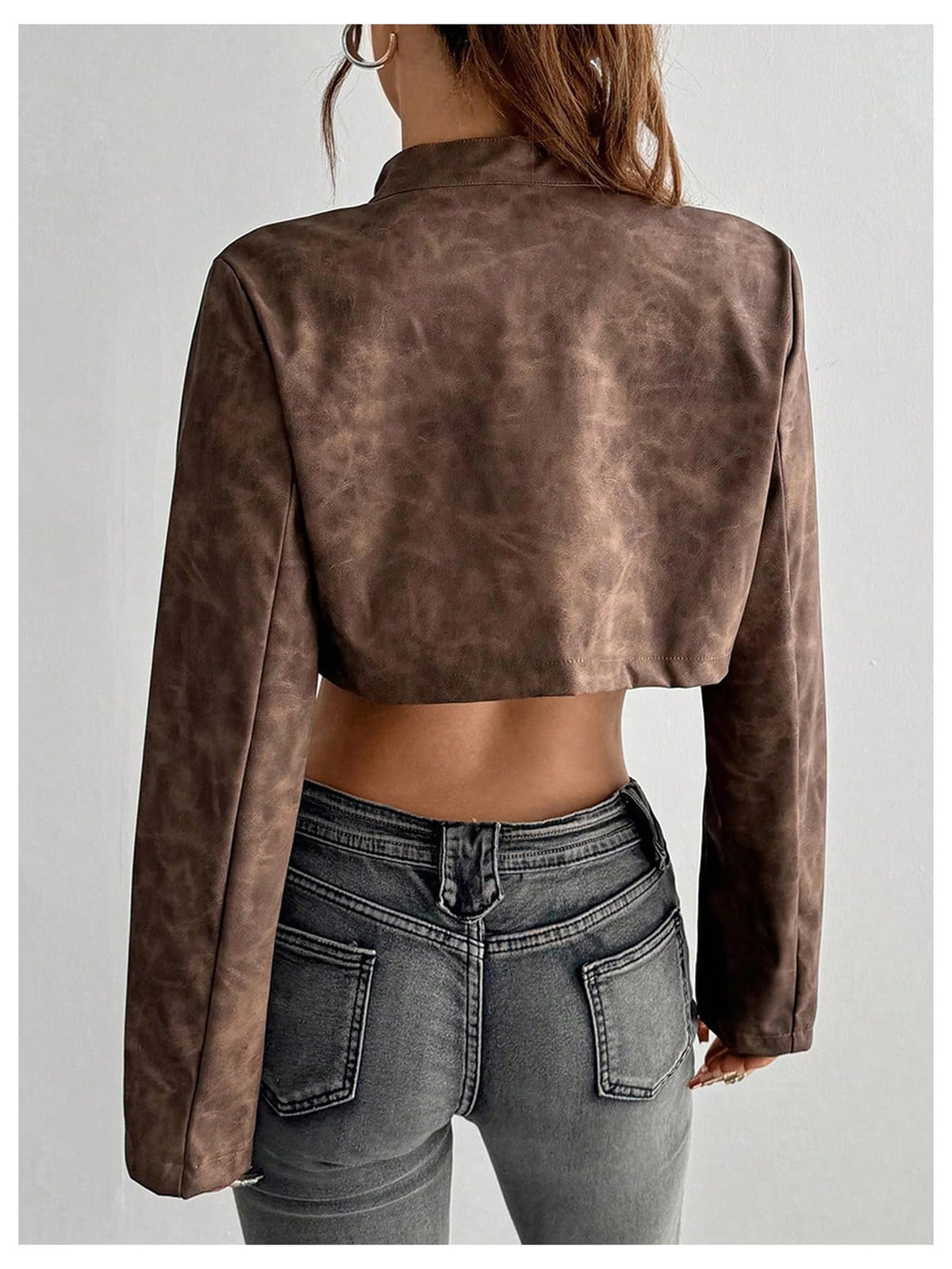Milumia Women's Faux Leather Cropped Jacket Y2k Zip Up Stand Collar Motorcycle Short Coat Jacket Streetwear Brown X-Small