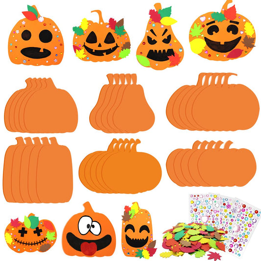 Hifunwu 30Pcs Halloween Foam Pumpkin Craft Kit Decorations with Foam Fall Maple Leaves Rhinestone Stickers for Halloween Thanksgiving Art Crafts Decorations