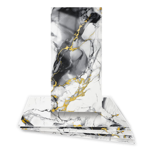 12pcs White and Black Marble Peel and Stick Tiles 23.6"x11.8" Waterproof Heat Resistant Self Adhesive Removable PVC Wall Panels for Kitchen Backsplash, Bathroom, Laundry (Not Real Tile, Not for Floor)
