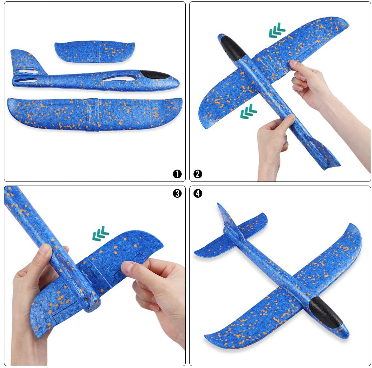 WenToyce 2 Pack Throwing Foam Airplanes, 17.5 Inches 2 Flight Mode Glider Inertia Planes Model, Manual Launch Epp Flying Aircraft Planes for Kids Outdoor Sport