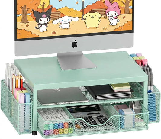 2 LEKETREE Tier Monitor Stand, Computer Monitor Riser, Office Desk Accessories, Desk Organizer Desk Shelf Printer