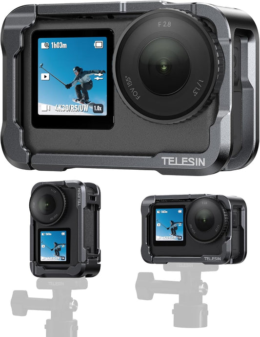 TELESIN 6 1/4" Aluminum Alloy Protective Frame Case for DJI Osmo Action Camera, Quick-Release Metal Rabbit Cage