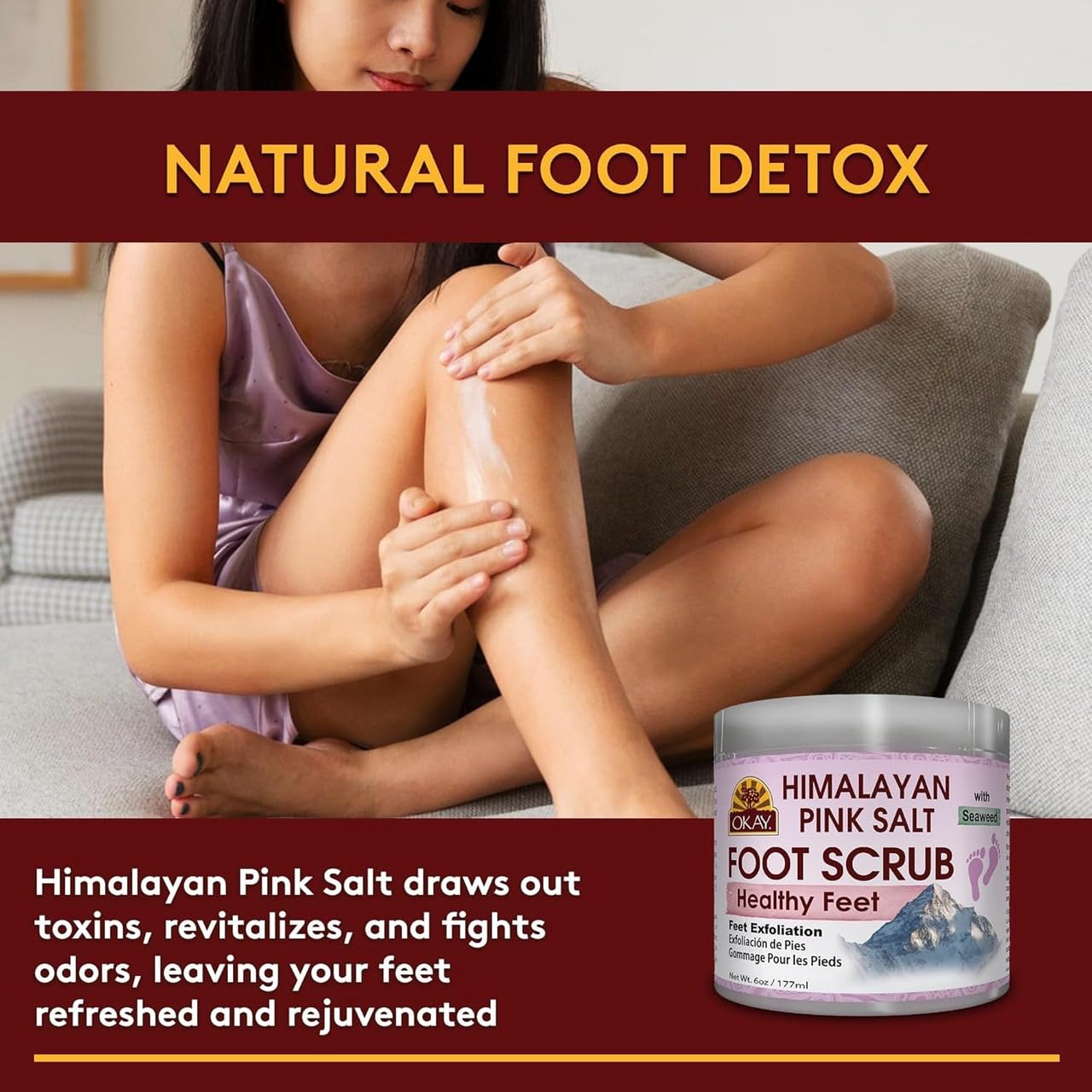 OKAY Himalayan Pink Salt Foot Scrub - Himalayan Salt Scrub, Body Exfoliator for Women and Men, Exfoliating for Feet, Hands & Face, Vegan, Natural Ingredients - 6 oz Jar (Pack of 1)