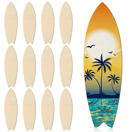 Anglechic 12 Pcs 12 Inch Unfinished Wood Surfboard Cutout for Crafts Nautical Blank Wooden Crafts Summer Beach DIY Wall Decor for Art Creation Graffiti Painting Home Hanging Decor Hawaii Luau Party