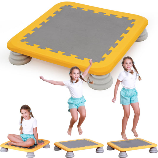 KreyNa Mini Trampoline for Kids, 25 Inch Sensory Trampoline Bouncing Board with Non-Slip Base, Balance and Bounce Jumping Toy Gift for 3-12 Boys & Girls, Yellow