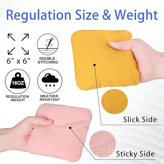 EunHo Dual Sided Cornhole Bags Regulation Set of 8 Professional Cornhole Bean Bags Slick and Stick for Tossing Game-All Weather