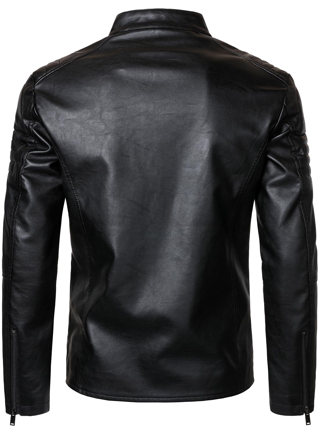HOOD CREW Men’s Faux Leather Motorcycle Jackets Stand-up Collar Leather Jacket Vintage Coats Outwear Black M