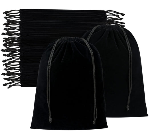 PALTERWEAR Velvet Drawstring Gift Bags - Bulk Wholesale (9 x 12 inch - 25 pack, Black)