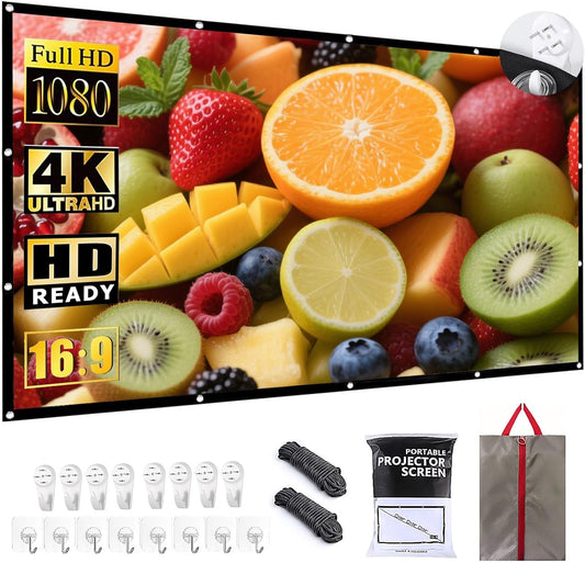 BooLooT 16:9 (100 inches) Projector Screen Portable Movies Screens Foldable Wrinkle-Resistant Fabric with Dual