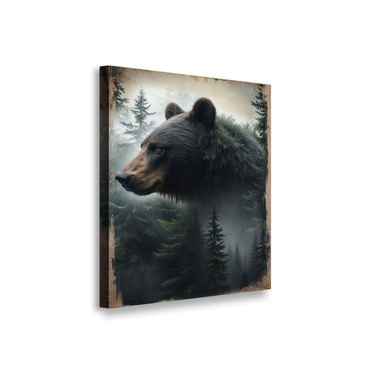 TAILORED CANVASES Black Bear Exposure Canvas Wall Art for Rustic Cabin Wall Decor Grizzly Animal Wall Decorations Pine Tree Forest Art Large Bear Pictures Wall Decor for Lodge Home 12x18
