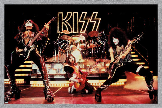 Kiss - Live Show Wall Poster, 22.4L" x 14.7W", Gray Framed Version