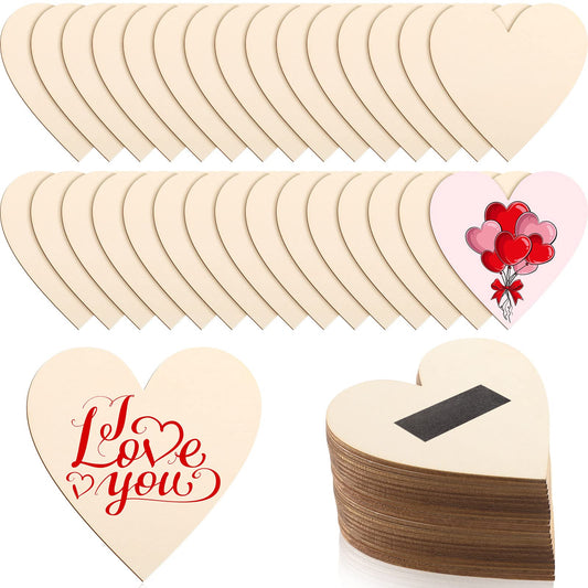 Qunclay 100 Pcs 2 Inch Wooden Heart Magnets for Crafts, Unfinished Wood Hearts Bulk, DIY Fridge Magnets, for Painting, Gift, Mother's Day, Father's Day, Wedding, Home, Party Decorations