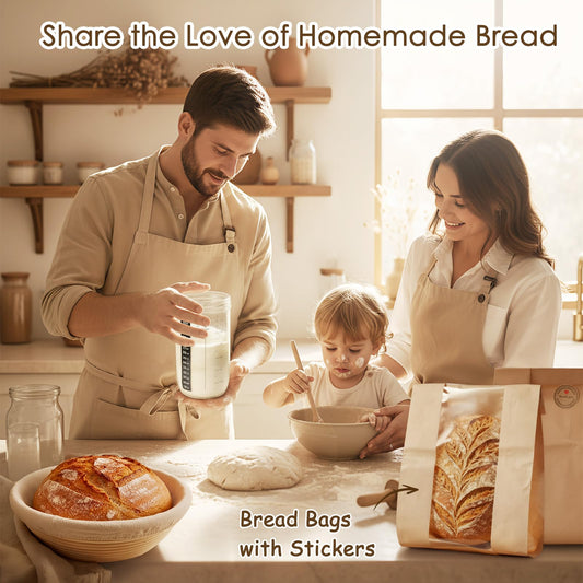 Kikcoin Sourdough Starter Kit, Complete Sourdough Bread Baking Supplies Includes 24oz Sourdough Starter Jar, Rattan Banneton Proofing Basket Set of 2, Artisan Bread Making Kit for Beginners & Pros