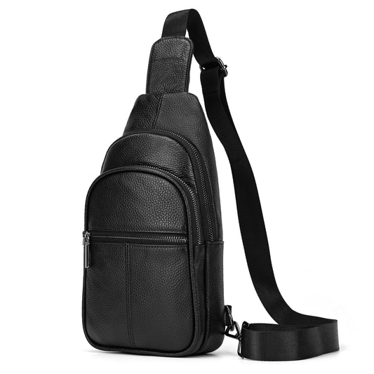Small Leather Sling Bag Crossbody for Men Women One Strap Shoulder Cross Body Bag Sling Backpack for Travel, 9342 Black