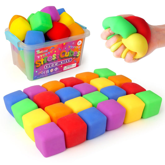 24 Pack Mini Slow Rise Stress Cube: Pull Stretch Fidget Toys for Stress Relief, Dough Squishy Toys Bulk for Kids, Classroom Prize Box Toys, Fidgets for Classroom, Hand Therapy Sensory Squishy Ball