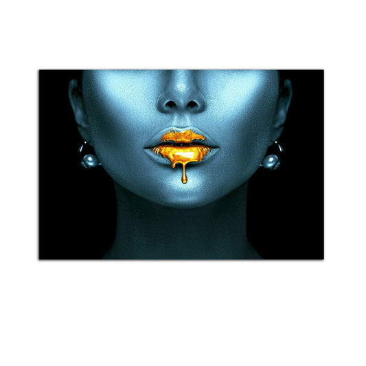 Startonight Acrylic Glass Wall Art - Portrait in Blue and Metallic Gold Decor - Glossy Artwork 24" x 36" Home Decor Ready to Hang