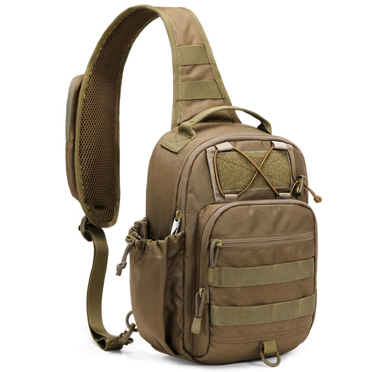 HALOVIE Anti-theft Tactical Sling Bag RFID Khaki Military Shoulder Bag with Phone Pack EDC Molle Crossbody Bag for men
