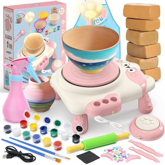 Skirfy Pottery Wheel for Kids Beginners with Light,Arts and Crafts for Kids Ages 8-12,Ceramic Wheel with Painting Kit, Adjustable Speed,Birthday Christmas Thanksgiving Gift for Girls Boys Age 6+