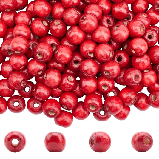 PONABEADIY 400PCS 12MM Red Wood Macrame Beads with Large Holes Natural Round Dyed Wooden Vintage Hair Solid Loose Spacer Loose Bead Bulk for Jewelry Making Christmas Holiday Garland DIY Craft Supply