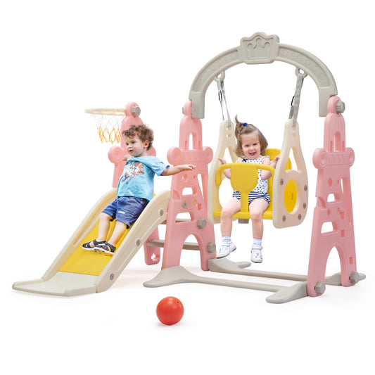 3-in-1 Kids Slide for Toddlers Slide and Swing Set,Indoor Playground for Children,Freestanding Outdoor Slides with Basketball Hoop,Outside Climber Playhouses,Baby Climbing Toys