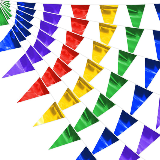 32.8FT Colorful Glitter Triangle Pennant Banner Flag Metallic Bunting Outdoor Garland for Christmas Graduation Wedding Engagement Anniversary Bachelorette Birthday Bridal Shower Valentine's Party Decor