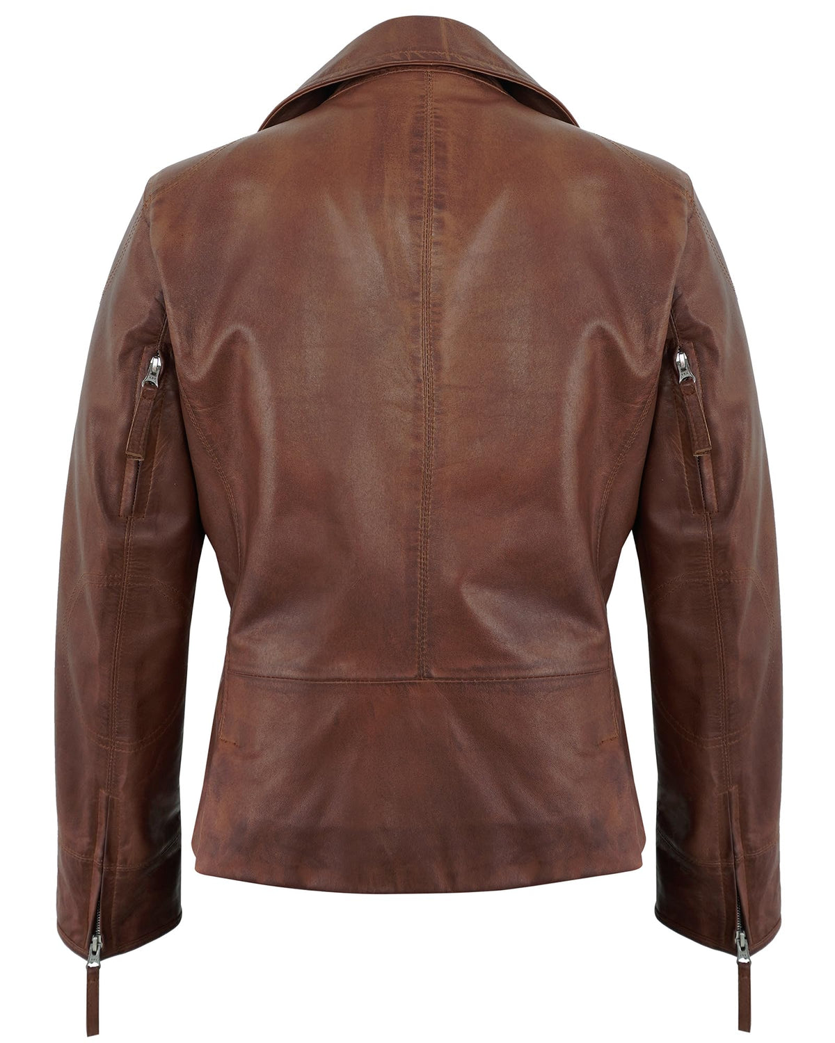UrbanFocal Real Lambskin Brown Leather Jacket Women - Asymmetrical Style Womens Leather Jackets | [101006306] Cognac Ramsy, 2XL