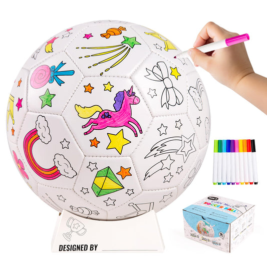 EVERICH TOY Paint Your Own Soccer Ball with Markers, Toddler Arts and Crafts Kits Soccer Gifts for Girls Boys, Size 3 Unicorn Toys Personalized Coloring Soccer Ball Birthday Gifts for Kids 3 4 5 6-8