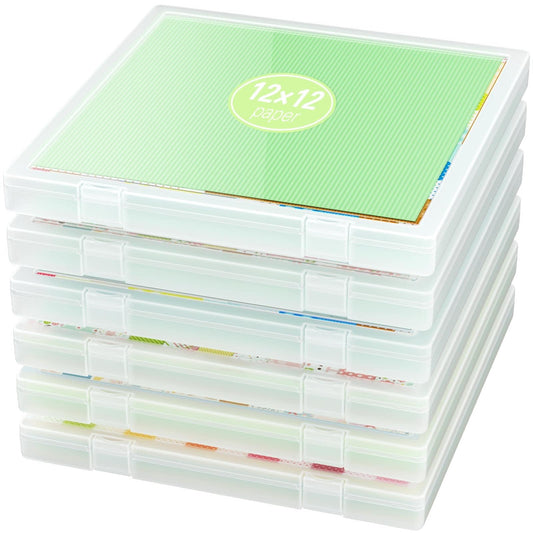iBune 6-Pack Craft Organizers and Storage, Art Supply Organizer with Secure Lid, Clear Stackable Plastic Storage for Puzzle, Board Game, Photo, 12 x12 Paper, Inner Size 12.2" x 12.2" x 0.85"