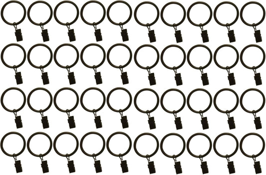 Skiennix Metal Curtain Rings - 1.5-Inch Set of 40 Black Clip Rings with Eyelets for Drapery
