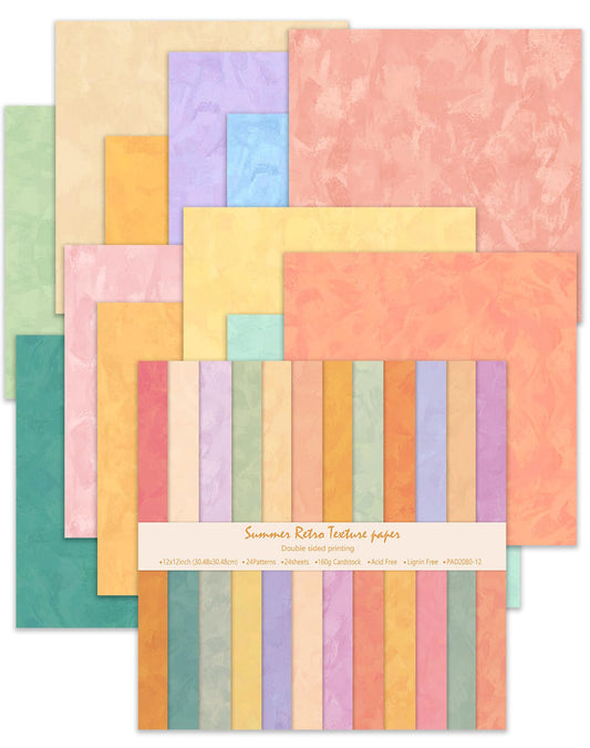iChuan 24 Sheets Scrapbook Paper 12" Double-Sided Photo Backdrop Patterned Craft Paper 160gsm for Junk Journals Greeting Cards Album Decoration(Boho Design B)
