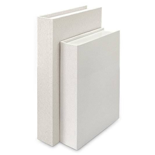 Himitimi 2Pcs Faux Books for Decorative - White Linen Fake Boxes, Blank Stacked Decor for DIY Crafts, Hotel Entryway, Bookshelf, Coffee Table (S&L)