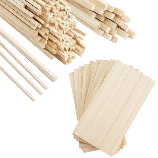 Fumwase 150 Pieces Wood Sticks Hardwood Square Wooden Craft Thin Wood Sheets 1/8 Inch 1/4 Inch x 12 Inch Unfinished Wood Strips Natural Wood Squrae Sticks for Arts Crafts DIY Projects