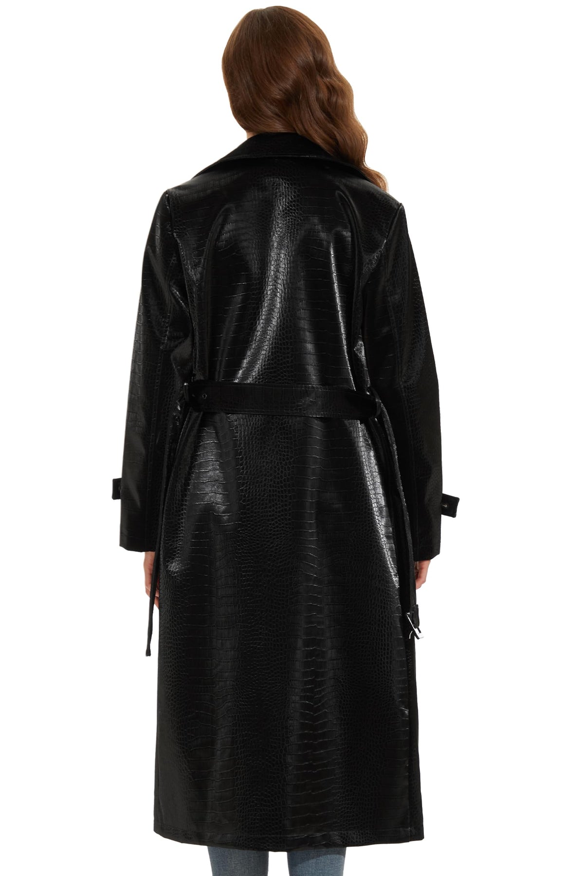 Fahsyee Women's Faux Leather Trench Coat, Zip Up Motorcycle Jackets Short PU Moto Biker Outwear Fitted Slim Jacket Black Size XL
