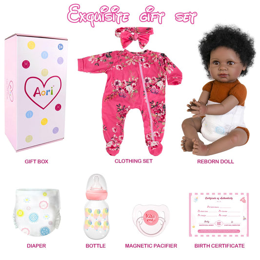 Aori Black Reborn Baby Dolls Girl - 22 inches Lifelike Black American Weighted Doll with Realistic Details, Gift for Kids 3+, Grandparents