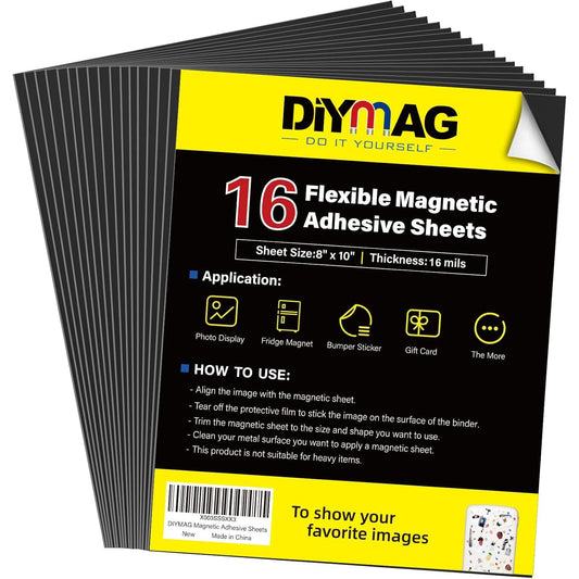 DIYMAG 16Pack Magnetic Adhesive Sheets Photo Mat, Magnetic with Adhesives Backing, 8x10 Inch Flexible Magnet for Crafts Photos and Die Storage Easy to Cut