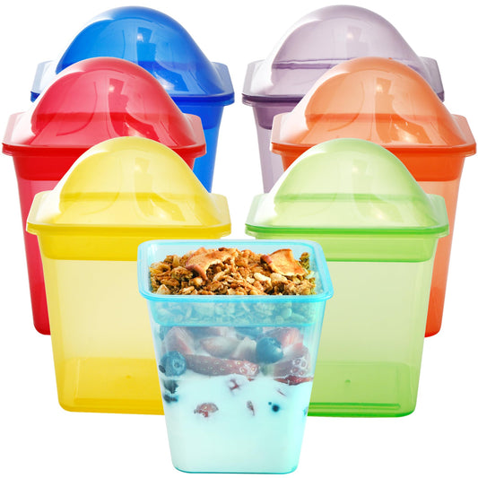 Youngever 7 Sets Plastic Parfait Cups, Reusable Dessert Cups with Lids and Inserts, Medium 8 Ounce, Spill and Leak Proof