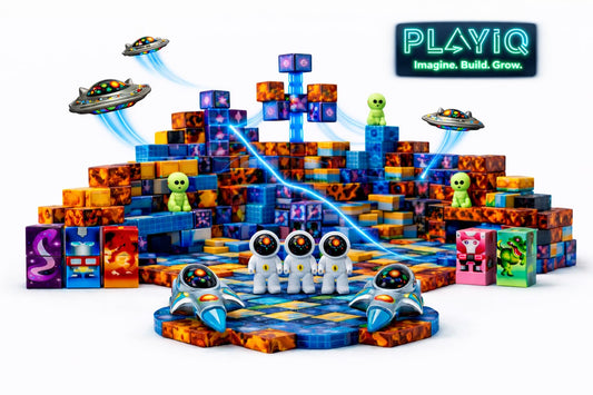 PLAYIQ 181-Piece Magnetic Building Blocks Set – STEM Toys for Kids Ages 3+ | Educational Space-Themed Magnetic Construction Kit with LED Light-Up Cubes | Sensory Gift Toy for Boys & Girls