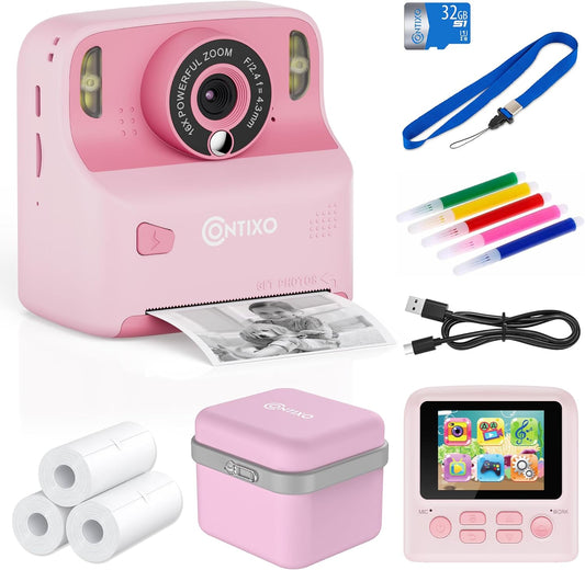 Contixo KC2A 2.4 12MP 1080P 3 MP3 412 Kids Instant Print Camera with Screen, Photo, Video, Print Rolls, Player, Type-C